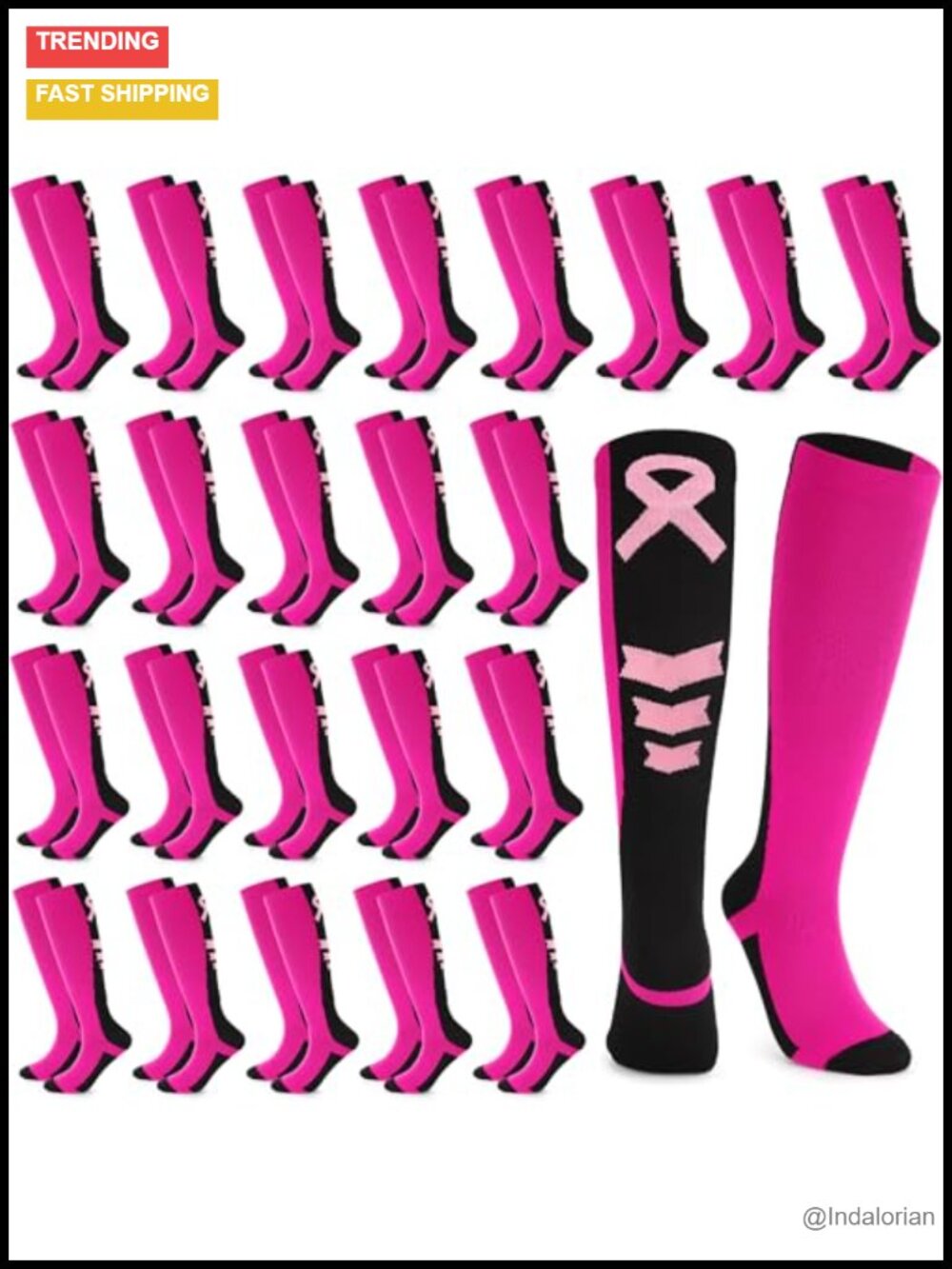 Breast Cancer Awareness Knee High Socks 24 Pair Bulk Combed Cotton Support
